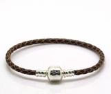Pulseira de Berloques couro com fecho Banho Prata