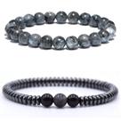 Pulseira De Bolinha Masculina Pedra Hematita Kit 2 Unidades