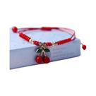 Pulseira De Corda Vermelha Trançada Com Pingente De Morango E Cereja, Acessório De Fruta Para