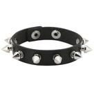 Pulseira de couro azul com pontas prateadas, punho ajustável