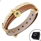 Pulseira de Couro Caramelo Flor GIRASSOL com Fecho STRAP PLUG Ajustável Banhado a Ouro