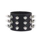 Pulseira de couro com pontas e tachas prateadas, marrom