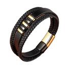 Pulseira De Couro Estilo Punk Masculina Preta Com 3 Camadas E Botão Magnético Em Aço Inoxidável -