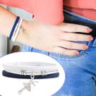 Pulseira de Couro Feminina Ajustável Azul e Branco Bailarina Niquel