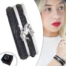 Pulseira de Couro Feminina Country Ajustável Trançada Preto e Prata Cavalo Pulseira de Couro Feminina Country Ajustável Trançada Preto e Prata Cavalo