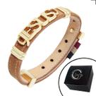 Pulseira de Couro JESUS Banhado a Ouro com Fecho STRAP PLUG Ajustável