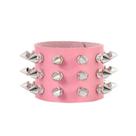 Pulseira de couro marrom cravejada com pontas prateadas e pirâmides