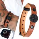 Pulseira de Couro Marrom São Bento com Fecho Strap Plug Ajustável
