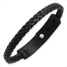 Pulseira de Couro Masculina Ajustável Trançado Arredondado Liso Preto