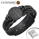 Pulseira de Couro Masculina Country Ajustável São Bento Proteção Fé