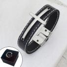 Pulseira de Couro Masculina Magnética Cruz Deus Fé