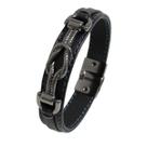 Pulseira de Couro Masculina Magnética Laço Grafite Costura Azul
