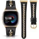 Pulseira de couro Minyee com corrente dourada para Fitbit Versa