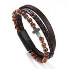 Pulseira de couro multicamada para homens Tiger Eye Bead