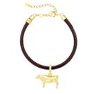Pulseira de Couro Natural com Charm Boi Revestido em Ouro