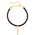 Pulseira de Couro Natural com Charm Cana de Açúcar Revestido em Ouro