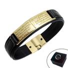 Pulseira de Couro Oração Pai Nosso Dourada Preto Pulseira de Couro Oração Pai Nosso Dourada Preto