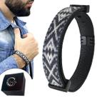Pulseira de Couro Preto Indígena Maori Fecho Strap Plug Ajustável