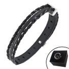 Pulseira de Couro Preto Minimalista Strips com Fecho Strap Plug Ajustável