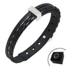 Pulseira de Couro Preto Minimalista Strong e Fecho Strap Plug Ajustável