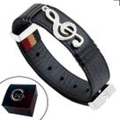Pulseira de Couro Preto Nota Musical com Fecho STRAP PLUG Ajustável