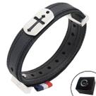 Pulseira de Couro Preto TAG CRUZ com Fecho Strap Plug Ajustável
