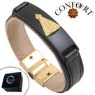 Pulseira de Couro Unissex Magnética Dourada Nossa Senhora All Black