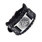 Pulseira de Couro Viking Runas Valknut Bracelete Masculino Preto Punk Rock Estilo Barbearia