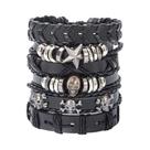 Pulseira De Couro Vintage Gótica Punk Com Estrela E Caveira Para Homens, Joia De Braço Multicamadas