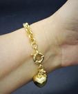 Pulseira de Elos Portugueses 8mm Pingente Coração Banho De Ouro 18k 3736A