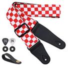 Pulseira de guitarra Nefelibata Wide Double Layer, algodão vermelho, xadrez