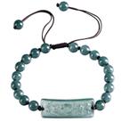 Pulseira de jadeíta natural de grau A com placa de mantra de seis palavras