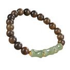 Pulseira de madeira de ágar natural com contas de bambu aventurina de 8 mm