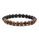 Pulseira de madeira e pedra vulcânica com miçangas feita à mão