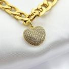 Pulseira de Malha com Pingente de Coração Cravejado com Zircônias - Banhado em Ouro 18k