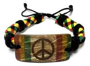 Pulseira De material sintético Com Placa de Madeira Paz Reggae Colorido Ajustável Marley Jamaica