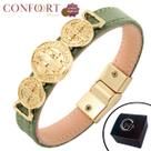 Pulseira de material sintético São Bento Fecho Magnético Ímã Dourado Proteção