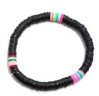 Pulseira de miçangas preta genérica com listras de arco-íris de 18 cm