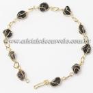 Pulseira de Ônix Preto com Gaiola Dourada - 5 Unidades