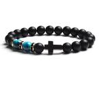Pulseira de ônix preto fosco com miçangas cruzadas e azuis de tigre Pulseira de ônix preto fosco com miçangas cruzadas e azuis de tigre
