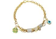 Pulseira de ouro 18 k Elo Português com Olho Grego e Trevo Pulseira de ouro 18 k Elo Português com Olho Grego e Trevo