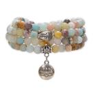 Pulseira de pedra amazonita multicolorida com pingente de lótus e buda