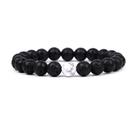 Pulseira de pedra de lava com pérola de ágata branca para homens