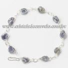 Pulseira de Pedra Quartzo Azul em Gaiola com Banho Prateado