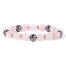 Pulseira de pérolas de ágata azul e preta com detalhes em ouro rosa
