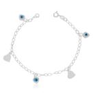 Pulseira de Prata 925 Corações e Olho Grego