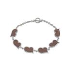 Pulseira De Prata Com Corações De Madeira Marrom