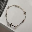 Pulseira de Prata com Cruz Pulseira Terço de Prata Pura 18cm