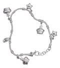 Pulseira De Prata Delicada Berloques Coroa Rainha Estrelas