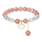 Pulseira de quartzo morango em prata 925 para mulheres com miçangas de 8 mm